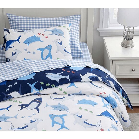 Pottery Barn Kids Shark Bite Organic Reversible Duvet F/Q - Picture 5 of 5